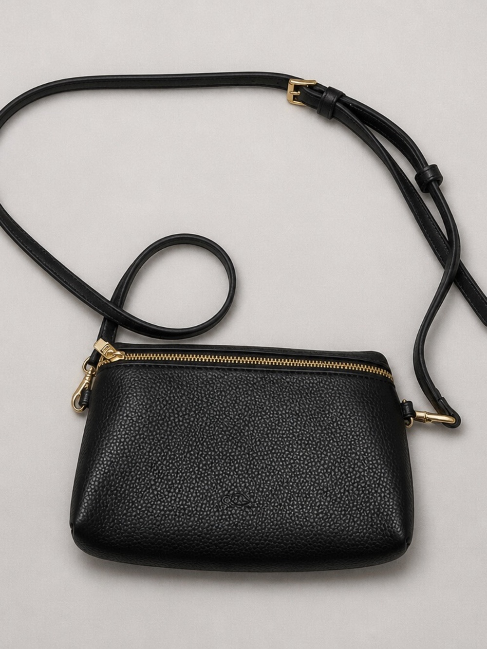 Carpisa Black Pebbled Faux Leather Crossbody with Gold Hardware